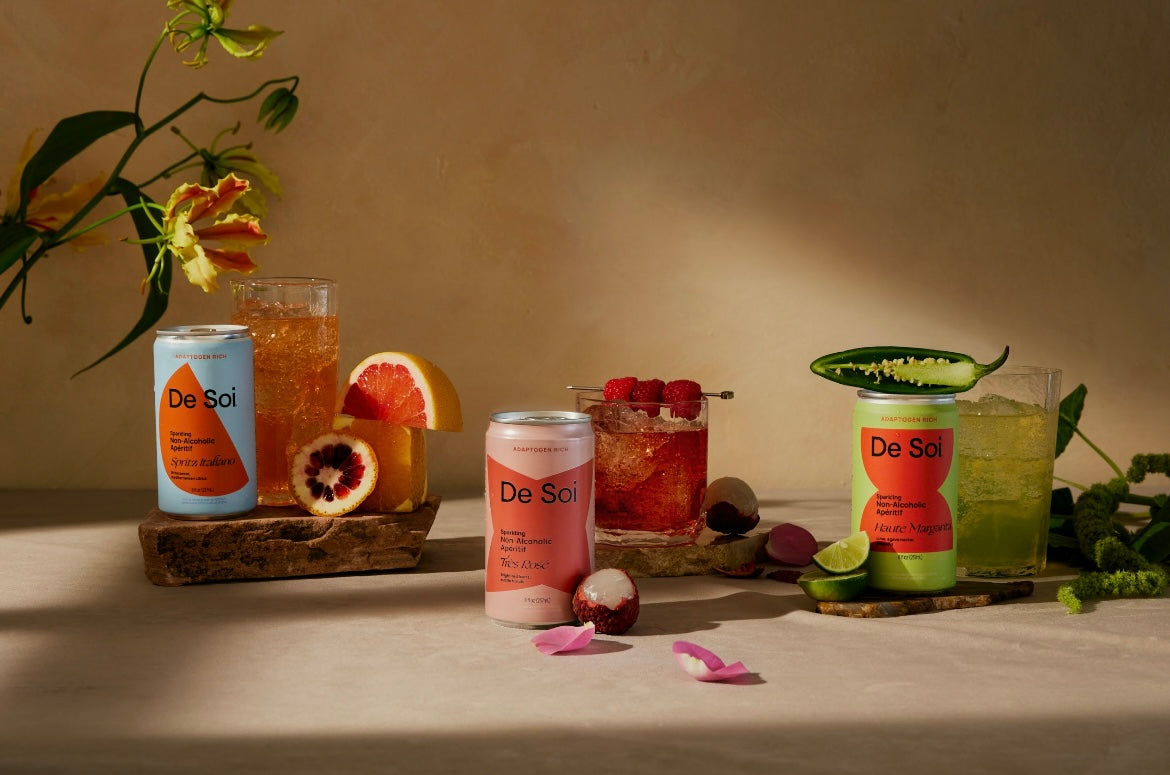 De Soi’s non-alcoholic apéritifs: Tres Rosé, Haute Margarita, and Spritz Italiano.
