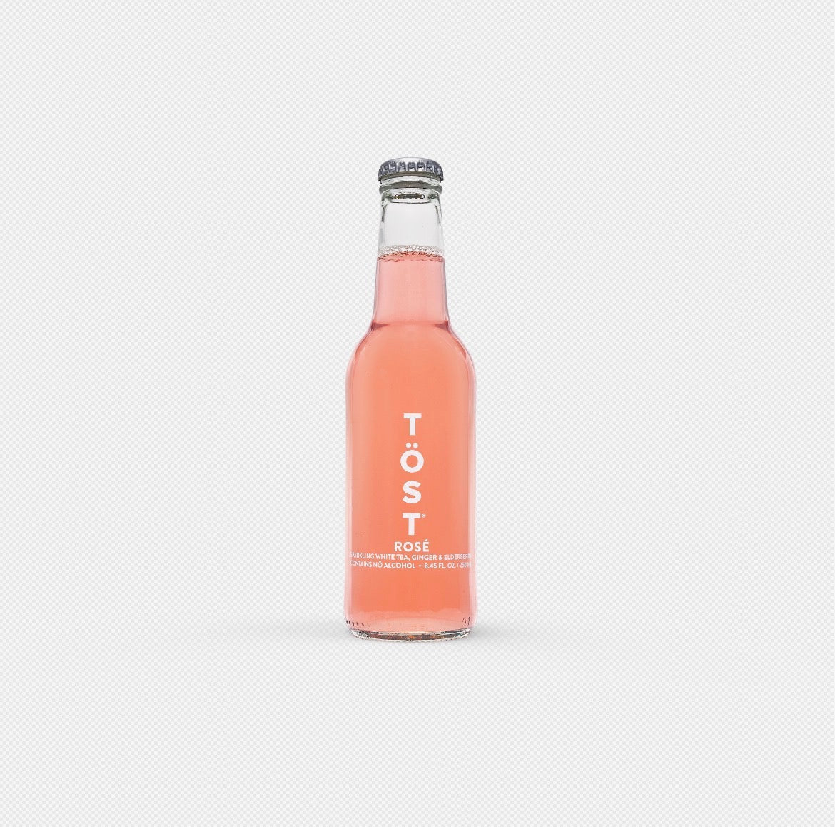 Non-alcoholic sparkling rose beverage crafted from premium white tea, elderberry, and ginger